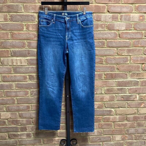 Gap Classic Straight Dark Wash Frayed Hem Denim Jeans Size 10 - Picture 2 of 6
